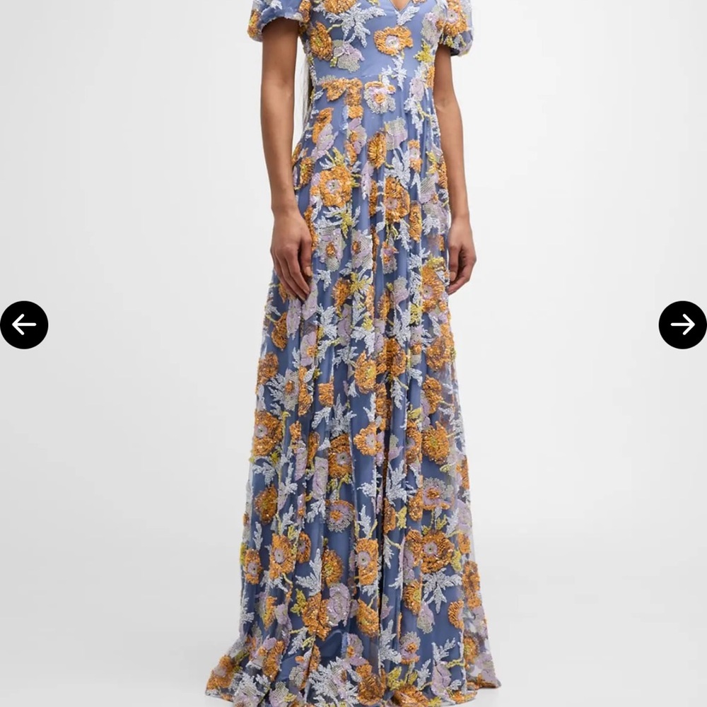 Jovani Puff-Sleeve Floral Sequin Gown - Picture 6 of 9